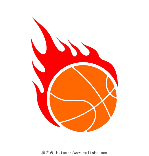 卡通红色篮球火球插画免抠